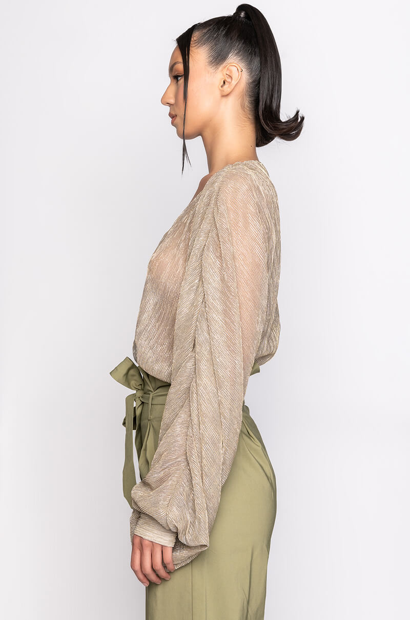 SLOW MOTION LONG SLEEVE WRAP FRONT BODYSUIT