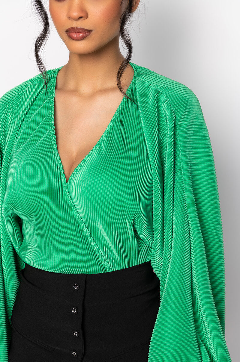 SLOW MOTION LONG SLEEVE WRAP FRONT BODYSUIT