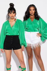 SLOW MOTION LONG SLEEVE WRAP FRONT BODYSUIT