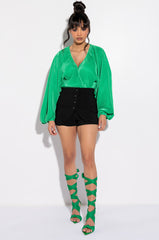 SLOW MOTION LONG SLEEVE WRAP FRONT BODYSUIT
