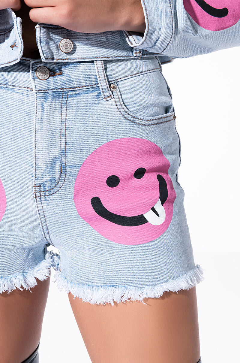 SMILEY FACE DENIM SHORTS