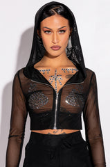 SMOKE SHOW CROPPED MESH SWEATSHIRT
