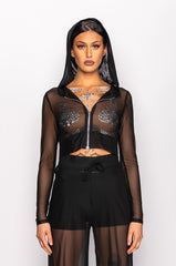 SMOKE SHOW CROPPED MESH SWEATSHIRT