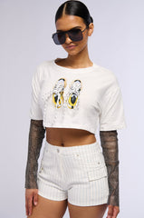SNEAKER HEAD RHINESTONE SLEEVE GRAPHIC T SHIRT
