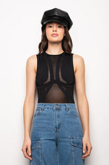 SNOBBY CUTOUT SLEEVELESS BODYSUIT