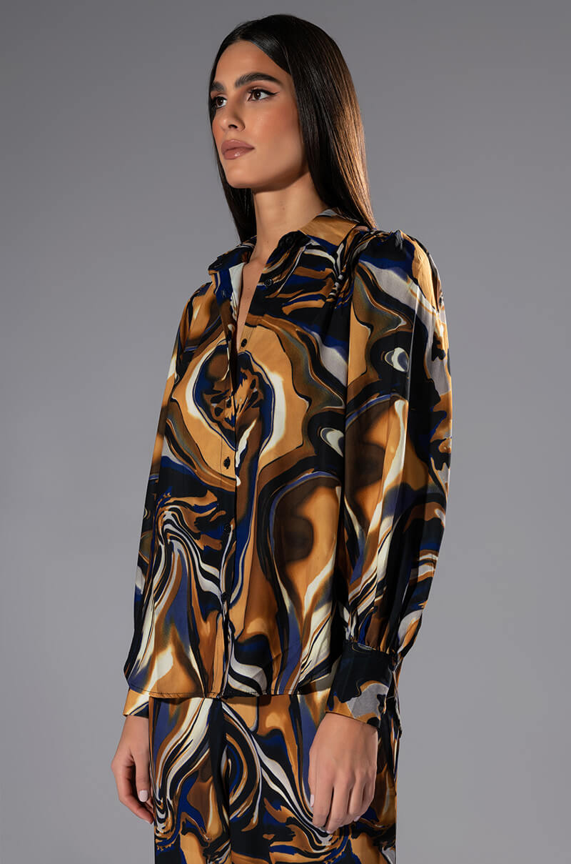 SOLARIS PRINTED BUTTON DOWN BLOUSE