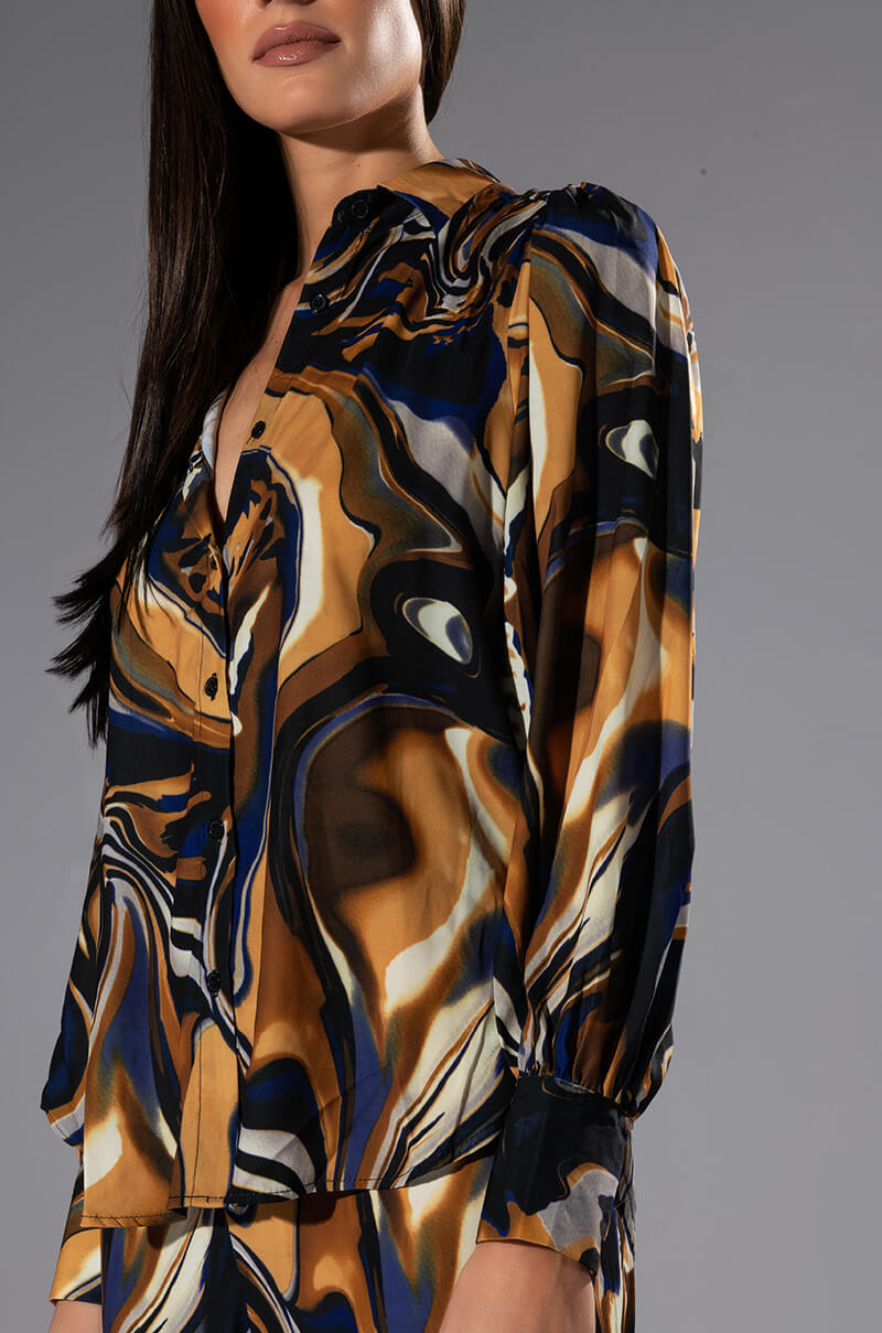 SOLARIS PRINTED BUTTON DOWN BLOUSE