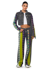 SOMETHIN NEW PLAID DETAIL DENIM JACKET