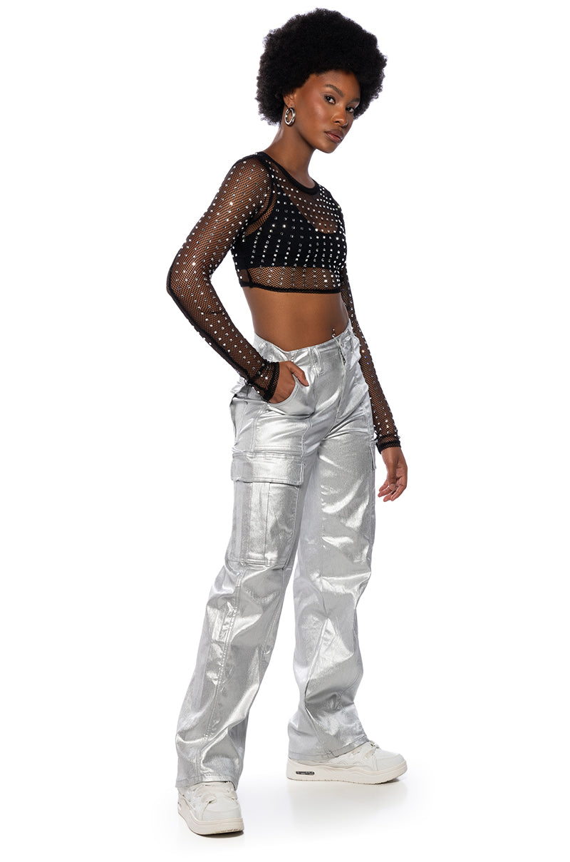 SPACE CADET WIDE LEG METALLIC PANT