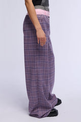 SPECIAL DAY PLAID AND PU WIDE LEG TROUSER