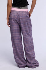 SPECIAL DAY PLAID AND PU WIDE LEG TROUSER