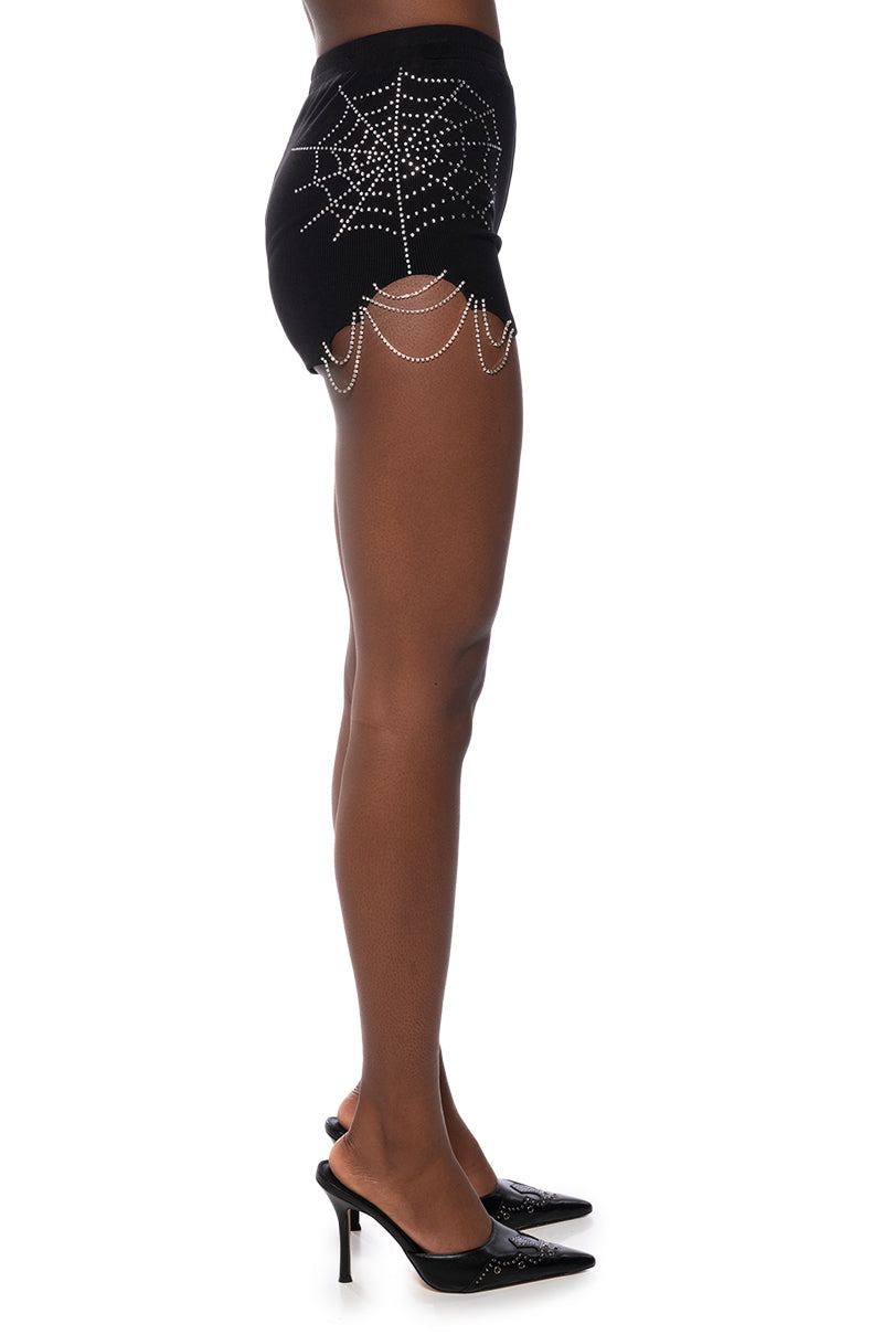 SPIDER WEBS EMBELLISHED BOOTY SHORT