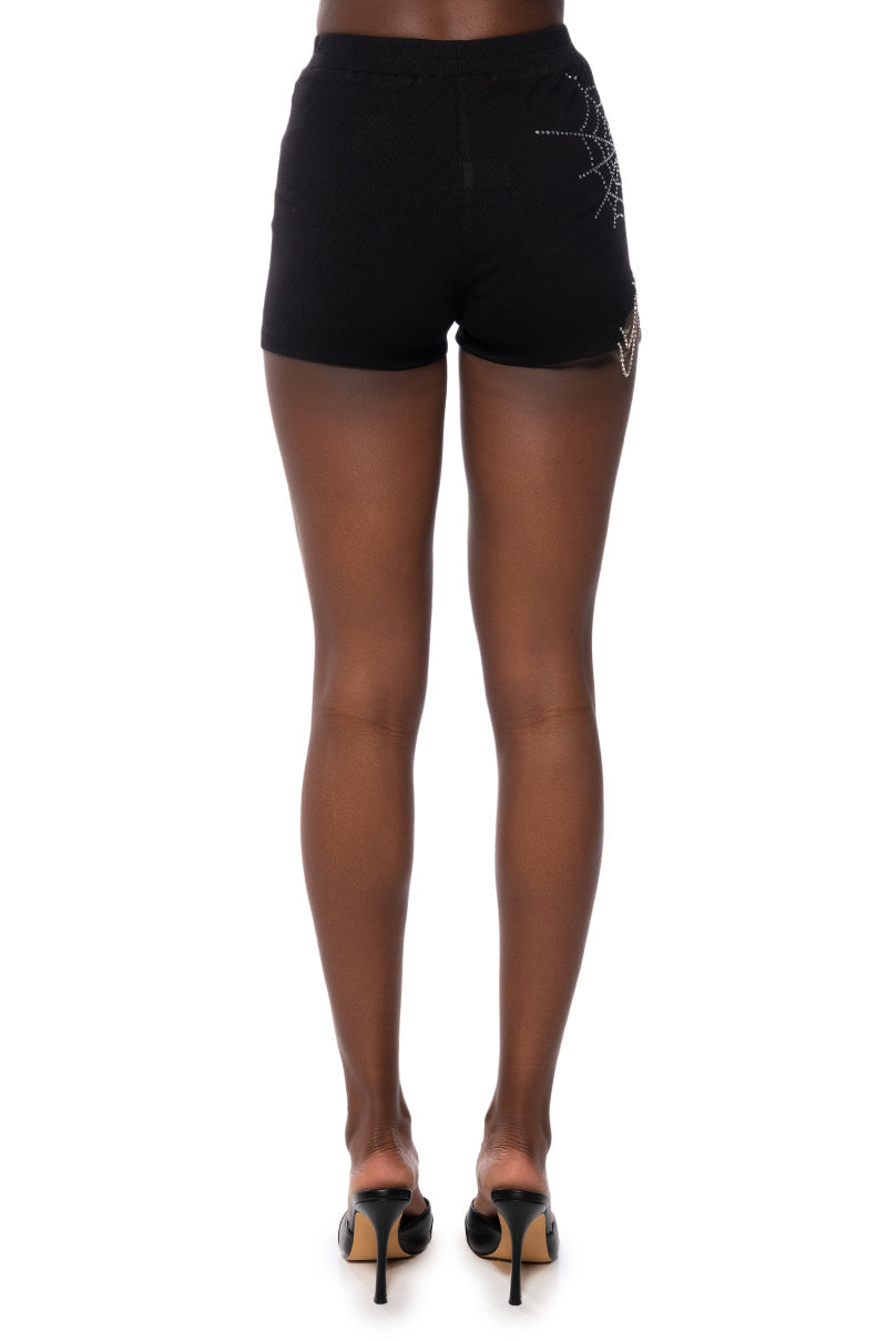 SPIDER WEBS EMBELLISHED BOOTY SHORT