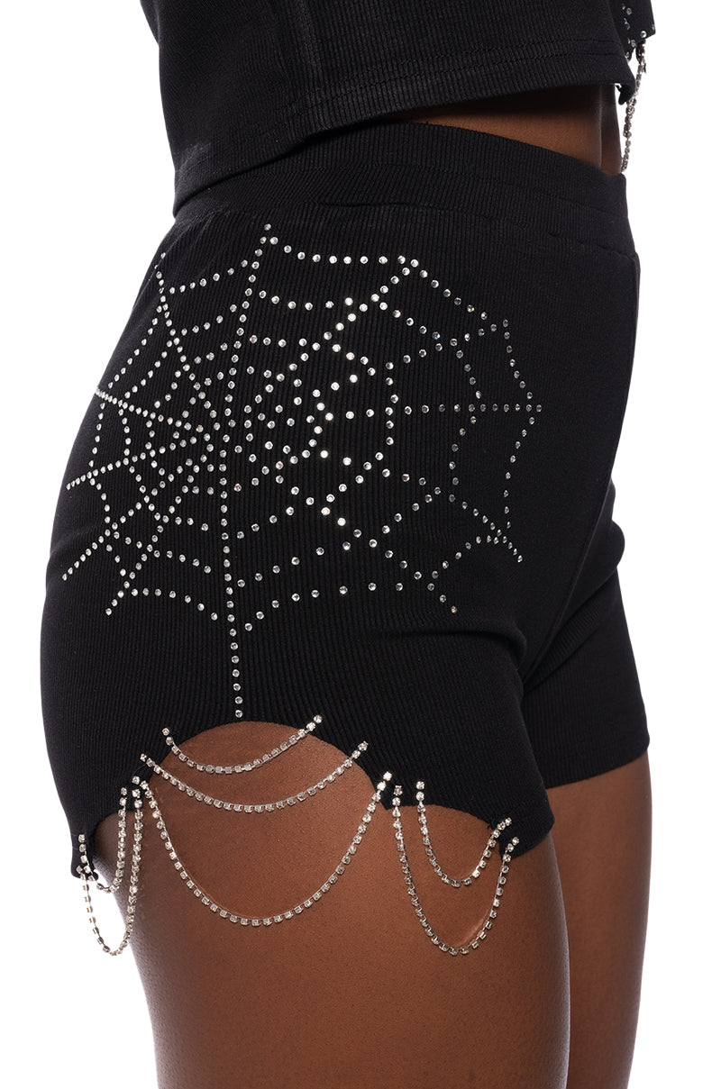 SPIDER WEBS EMBELLISHED BOOTY SHORT