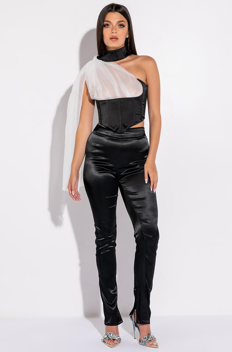 SPOTLIGHTS ONE SHOULDER SATIN CORSET BLOUSE