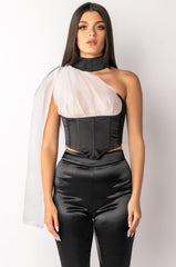 SPOTLIGHTS ONE SHOULDER SATIN CORSET BLOUSE