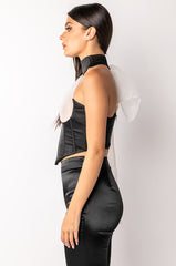 SPOTLIGHTS ONE SHOULDER SATIN CORSET BLOUSE