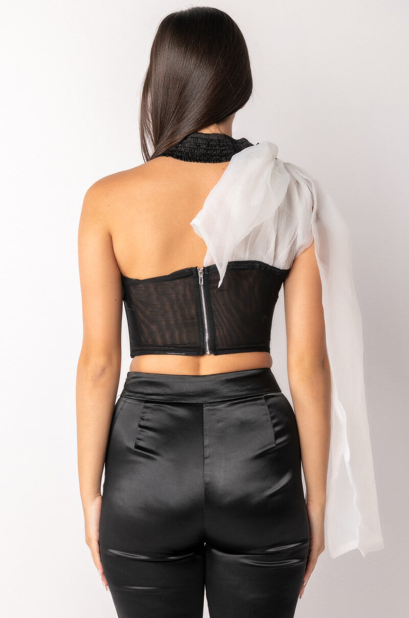 SPOTLIGHTS ONE SHOULDER SATIN CORSET BLOUSE
