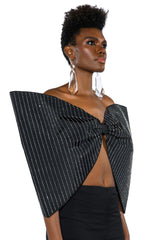 STRIPED RHINESTONE DRAMATIC BOW TOP