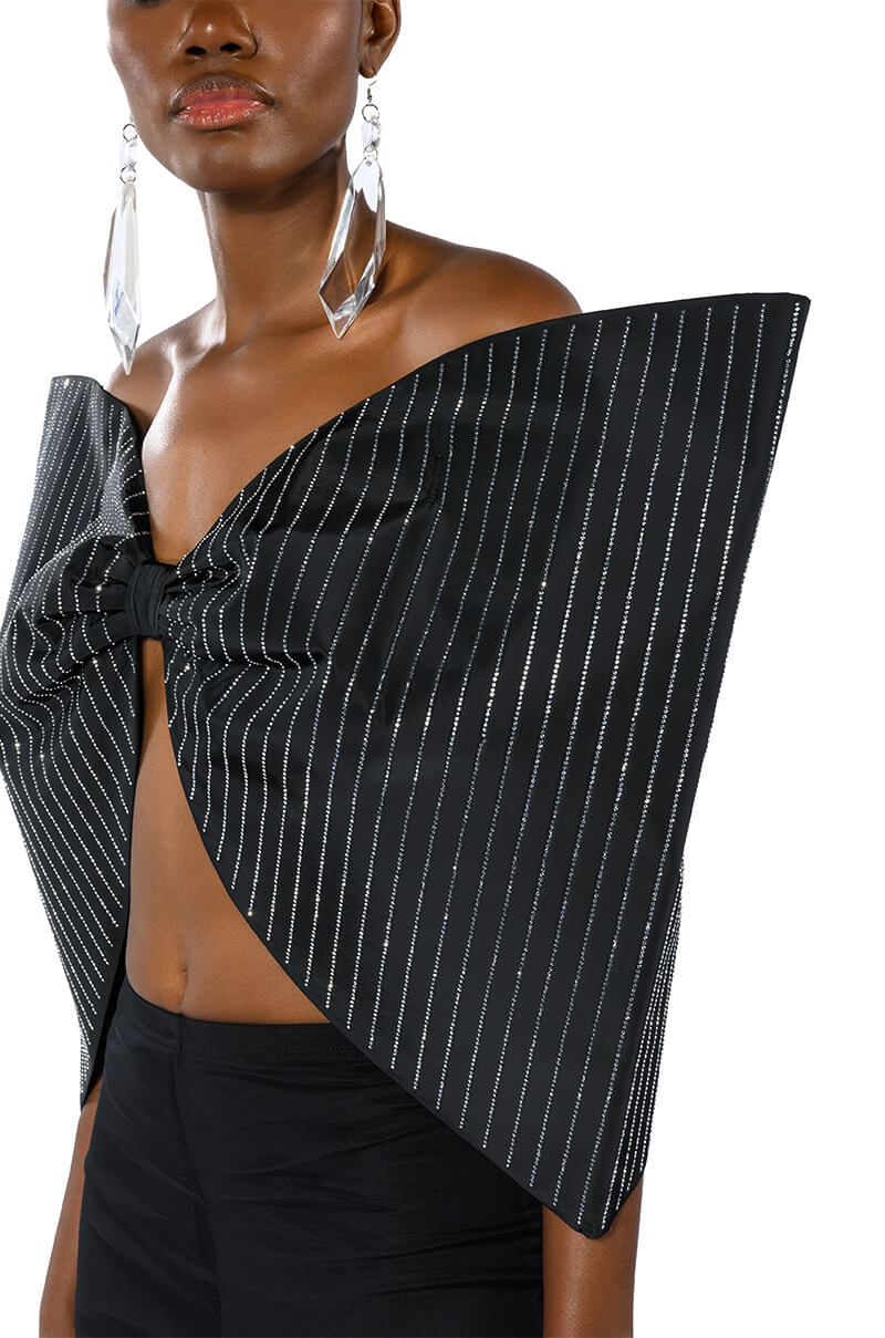 STRIPED RHINESTONE DRAMATIC BOW TOP