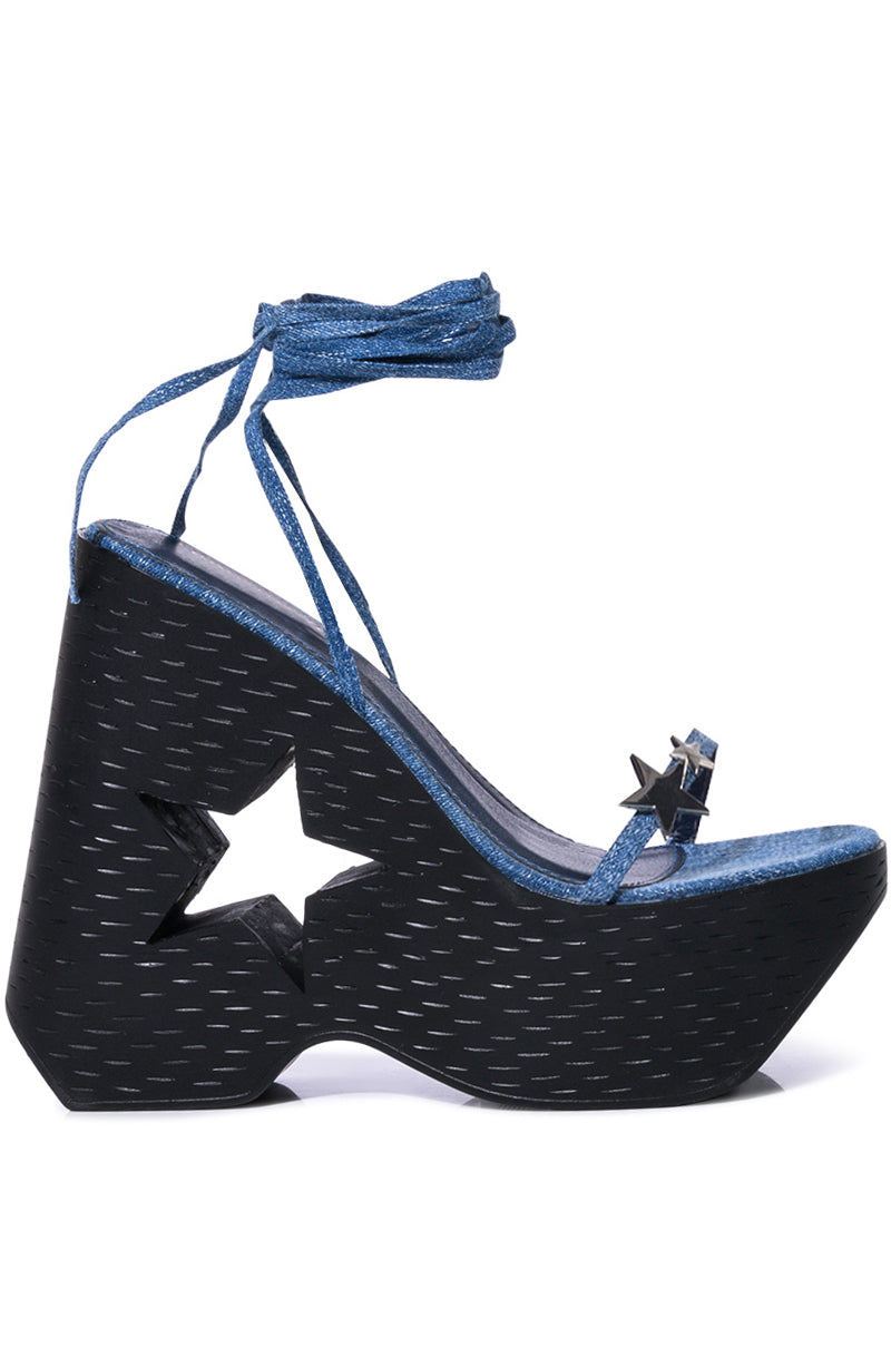 STAR EYED CHUNKY SANDAL WITH CUT OUT ON DENIM