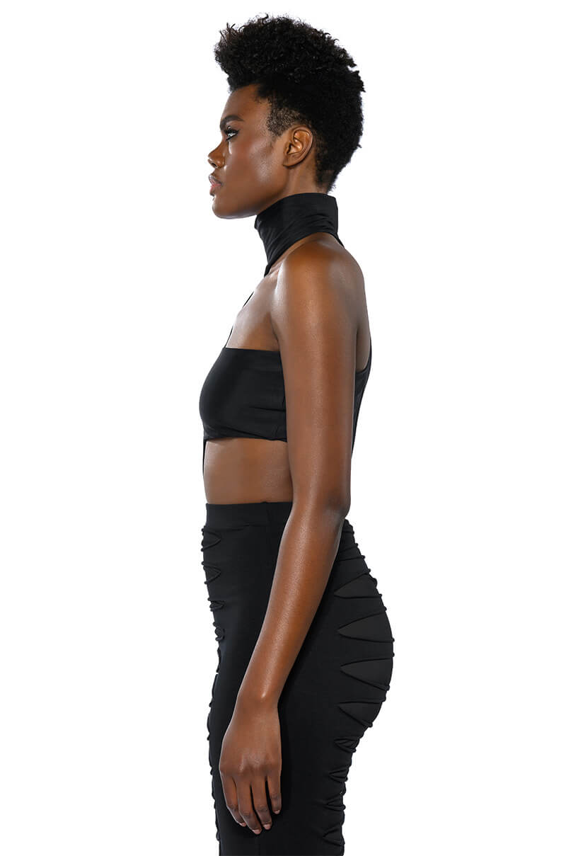 MIA BANDEAU DETAIL MOCK NECK BODYSUIT WITH GLOVE