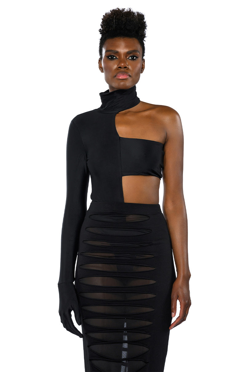 MIA BANDEAU DETAIL MOCK NECK BODYSUIT WITH GLOVE