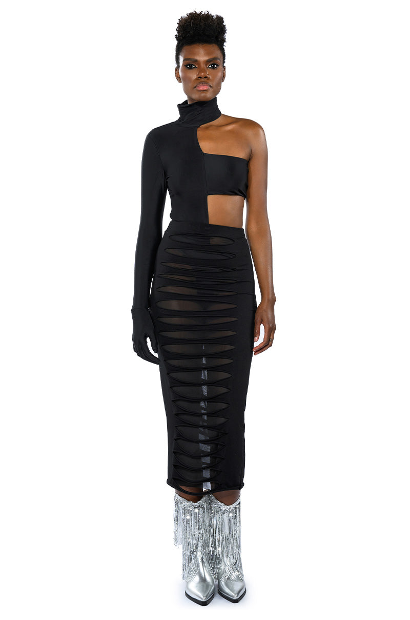 MIA BANDEAU DETAIL MOCK NECK BODYSUIT WITH GLOVE