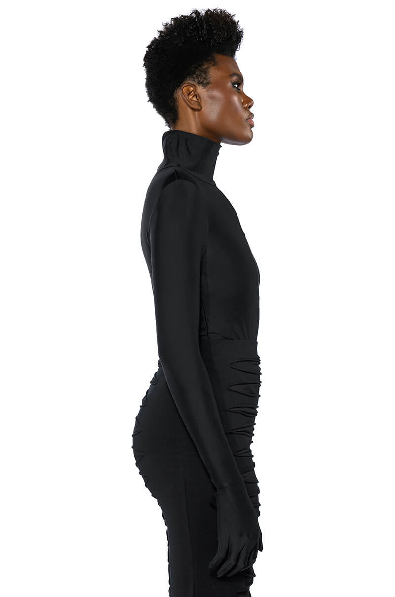 MIA BANDEAU DETAIL MOCK NECK BODYSUIT WITH GLOVE