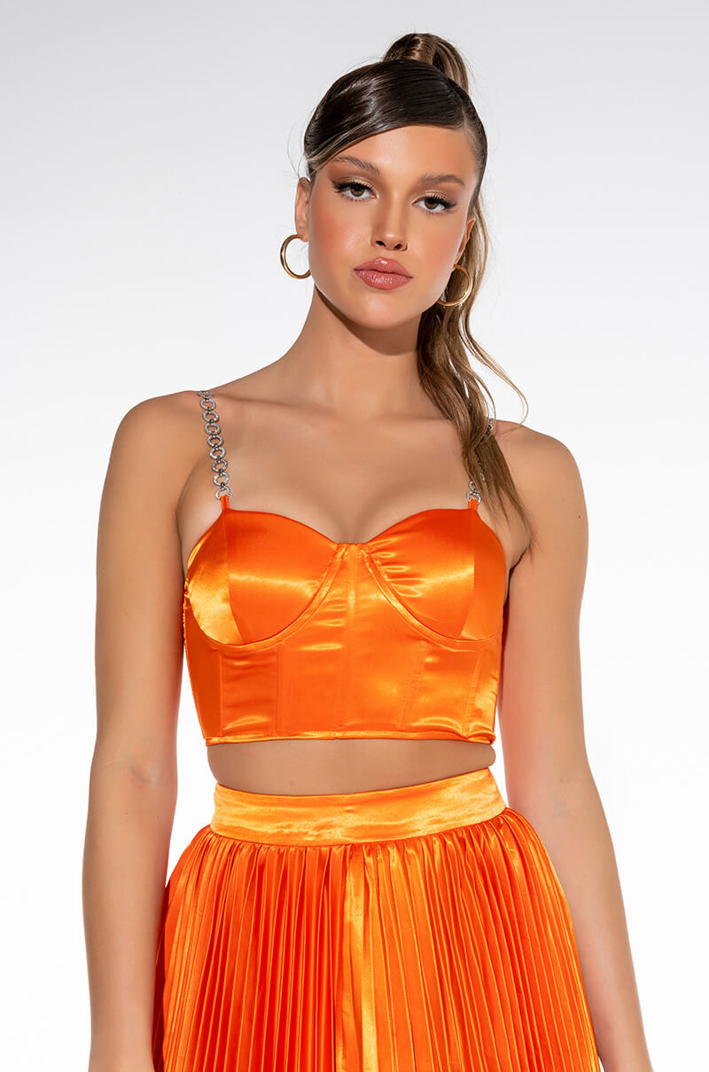 STAY MAD RHINESTONE STRAP SATIN BUSTIER