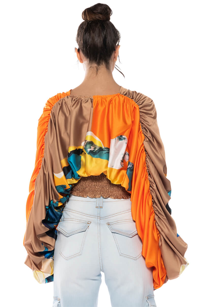 STELLA PRINT LONG SLEEVE SATIN BLOUSE