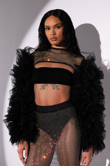 STEVIE RHINESTONE MESH TULLE LONG SLEEVE BLOUSE