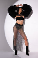 STEVIE RHINESTONE MESH TULLE LONG SLEEVE BLOUSE