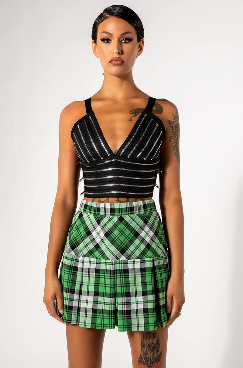 STOLE THE SHOW ZIPPER DETAIL CROPPED BANDAGE TANK