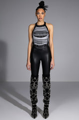 STOP THIS FLAME FAUX LEATHER RHINESTONE HALTER
