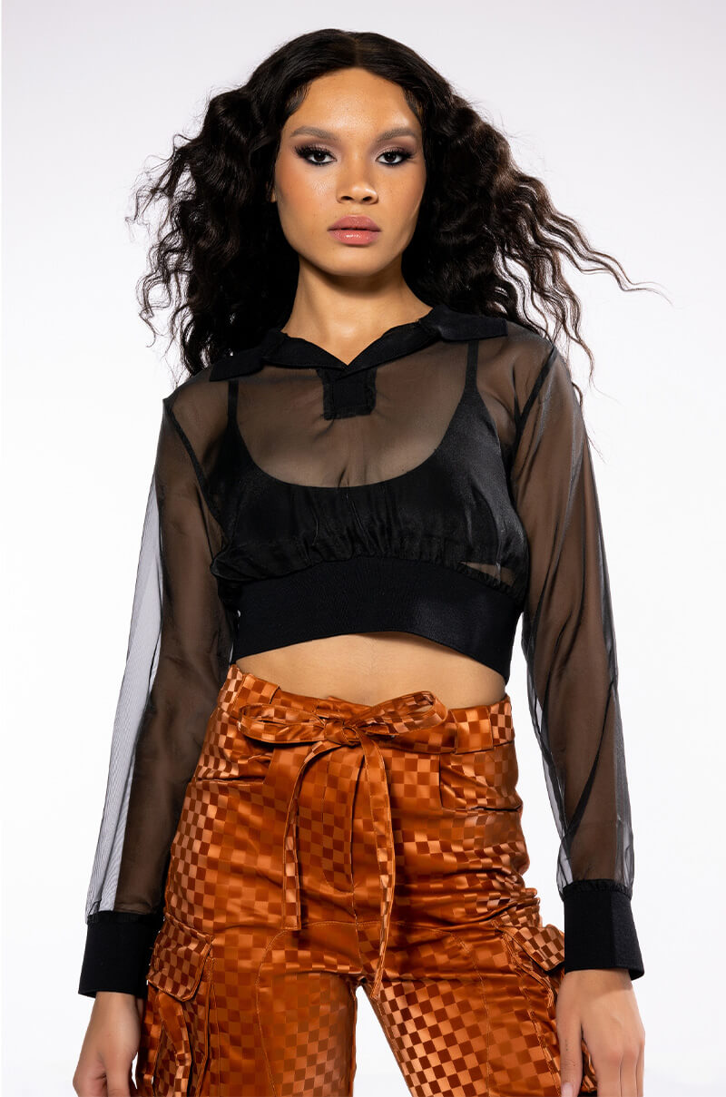 STRIKE OUT SHEER MESH POLO TOP