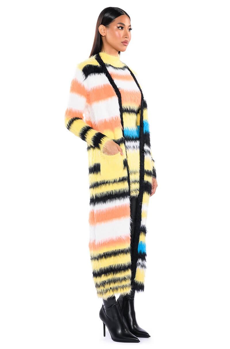 STRIPED FUZZY CARDIGAN