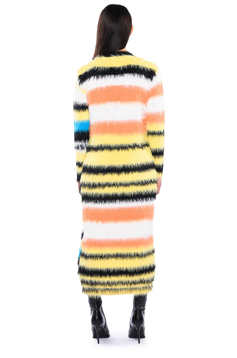 STRIPED FUZZY CARDIGAN