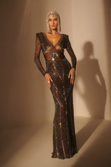 STUNNER RHINESTONE DETAIL MESH GOWN