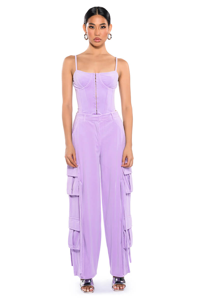 STYLIST WIDE LEG VELVET CARGO PANTS