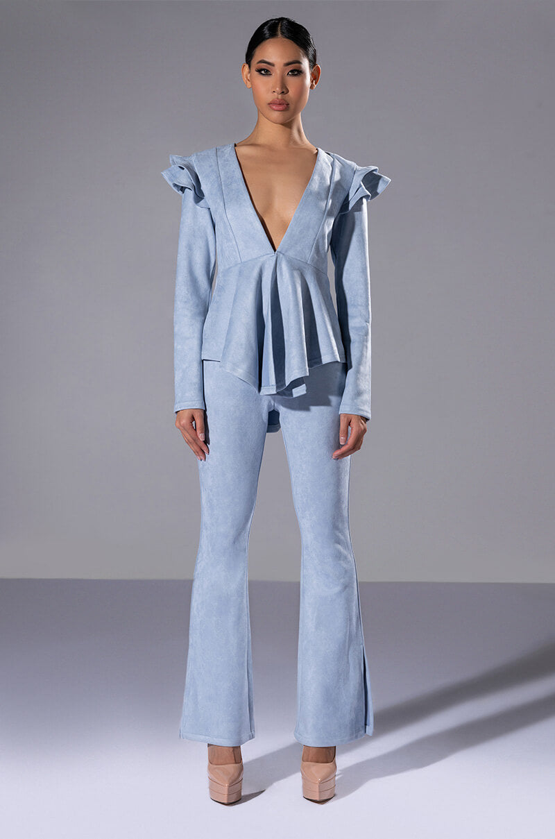 SUEDE RUFFLE BLAZER
