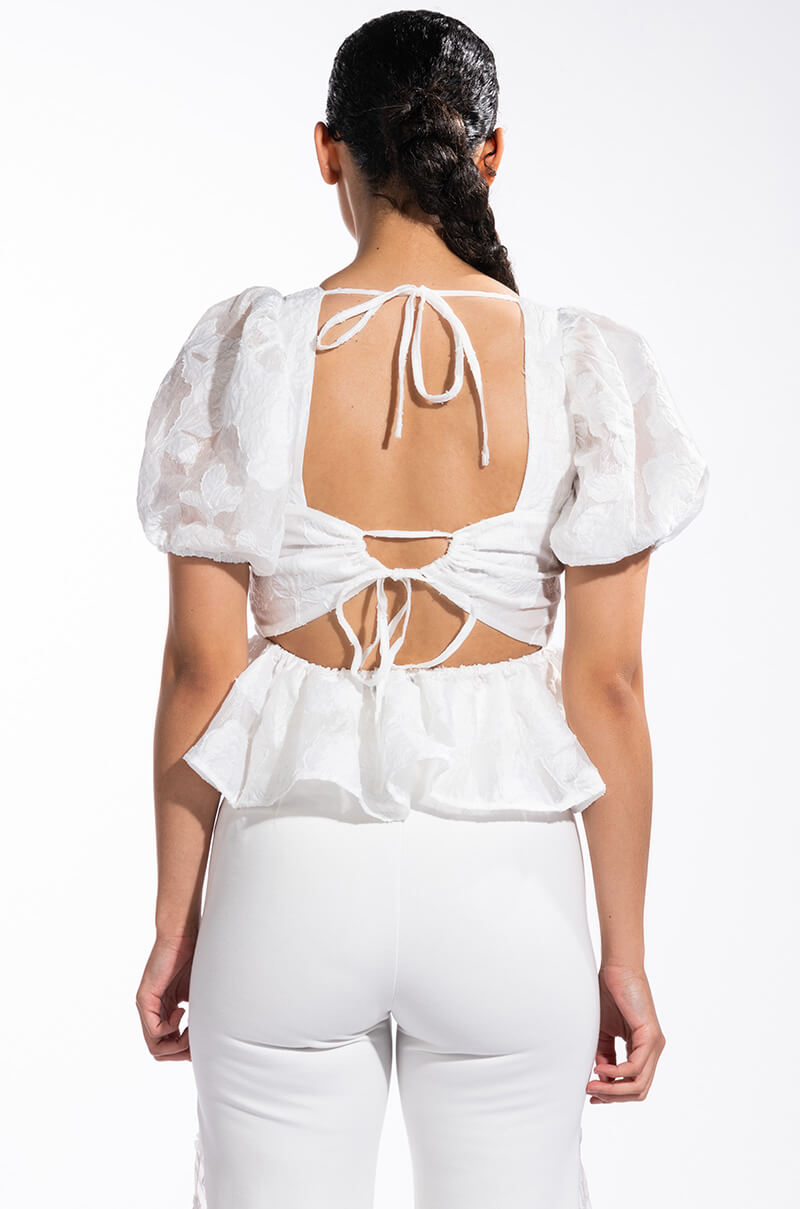 SUGAR SQUARE NECK SHORT SLEEVE PEPLUM BLOUSE