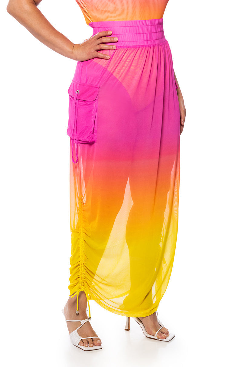 SUNRISE OMBRE MESH ADJUSTABLE MIDI SKIRT
