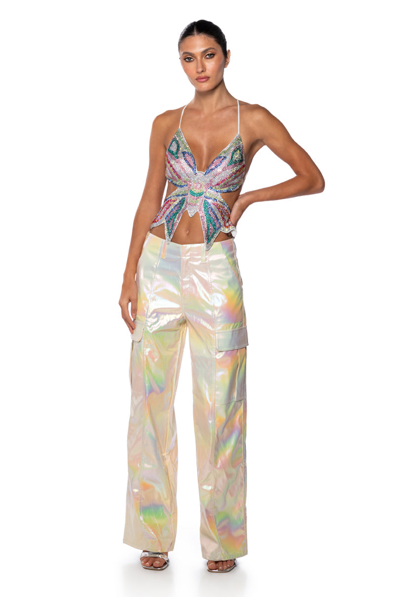 SUPER ASTRONOMICAL WIDE LEG IRIDESCENT CARGO PANT