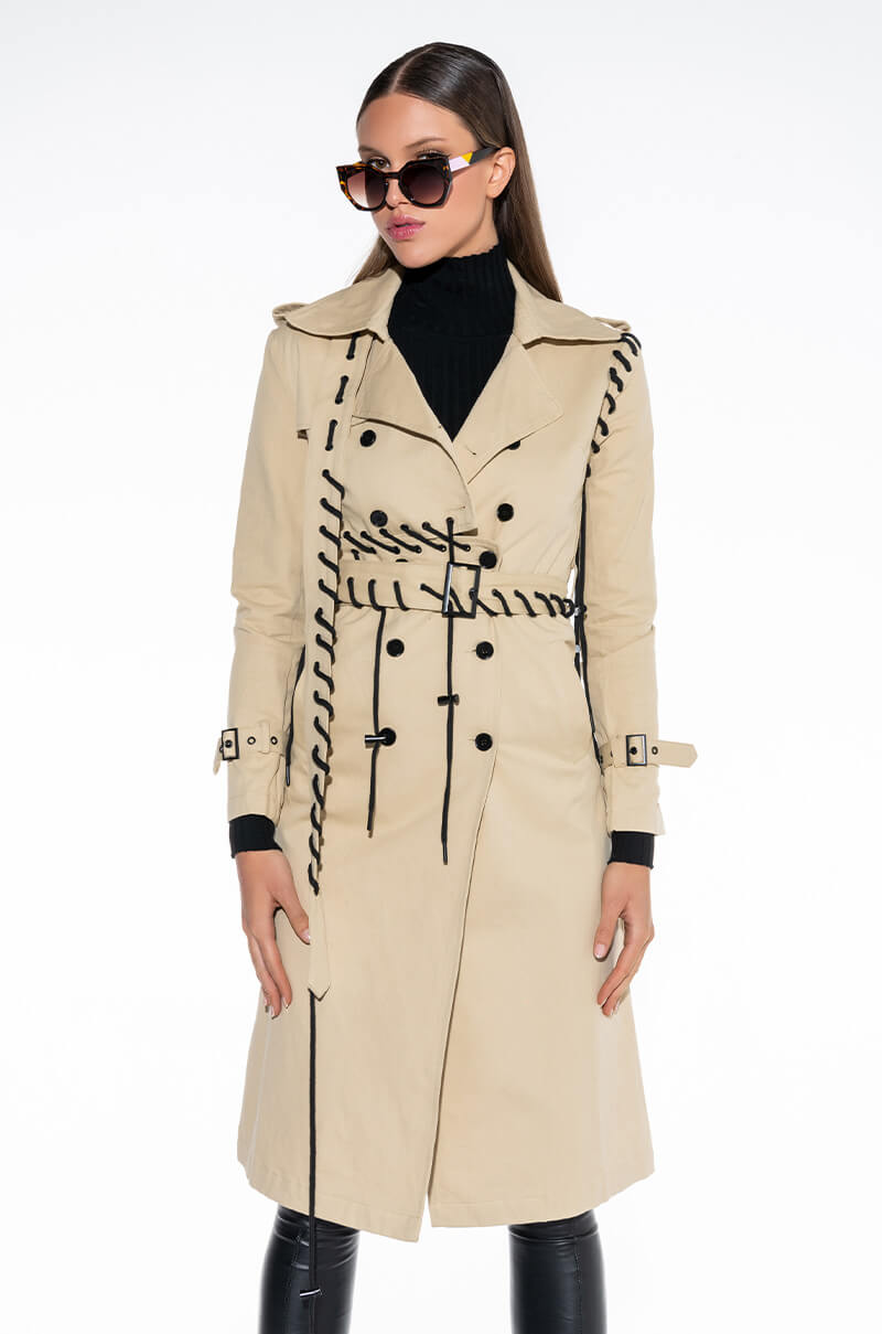 SUPER MODEL VIBES LACE UP TRENCH COAT