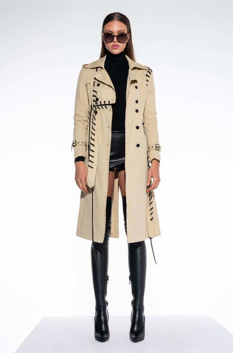 SUPER MODEL VIBES LACE UP TRENCH COAT