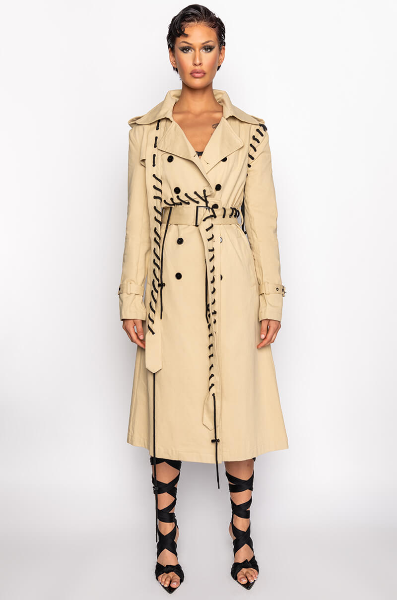 SUPER MODEL VIBES LACE UP TRENCH COAT