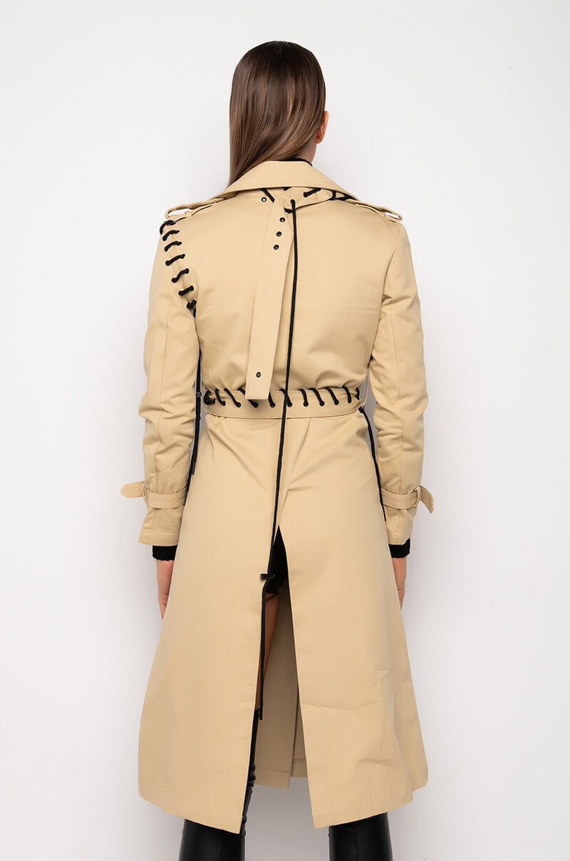 SUPER MODEL VIBES LACE UP TRENCH COAT