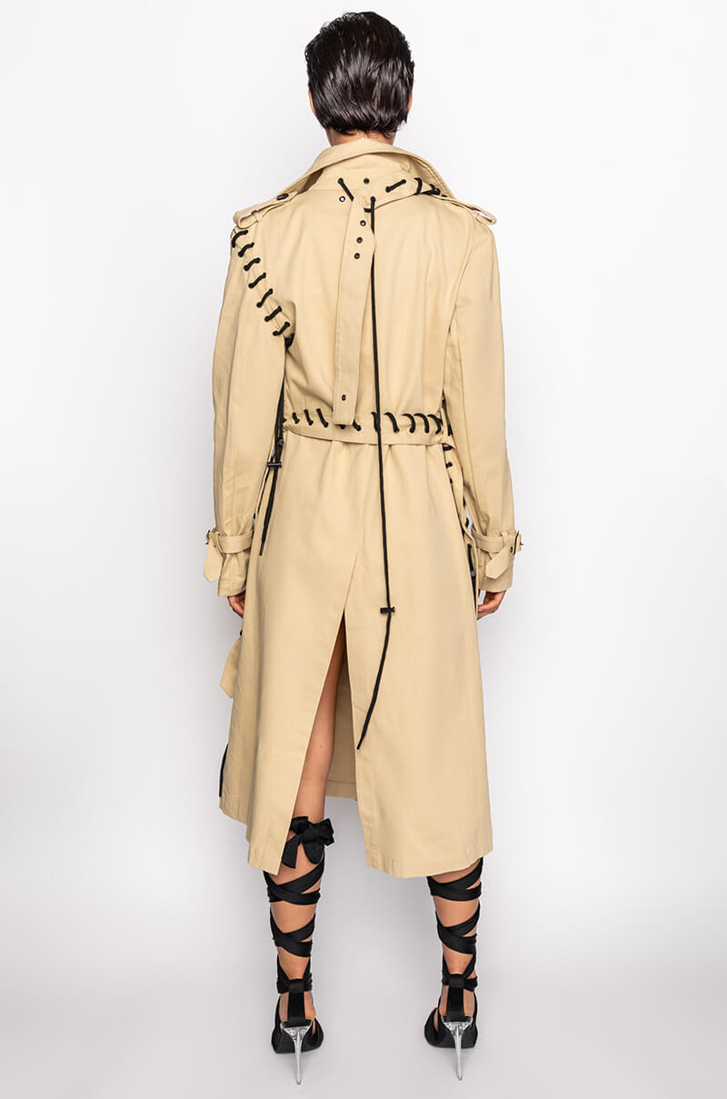 SUPER MODEL VIBES LACE UP TRENCH COAT