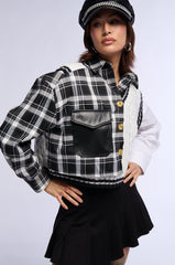 SWEATER WEATHER BUTTONED PATCHWORK PLAID TOP